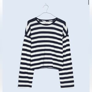 MADEWELL NWT Drop-Shoulder Pullover Crop Tee in Stripe XXS